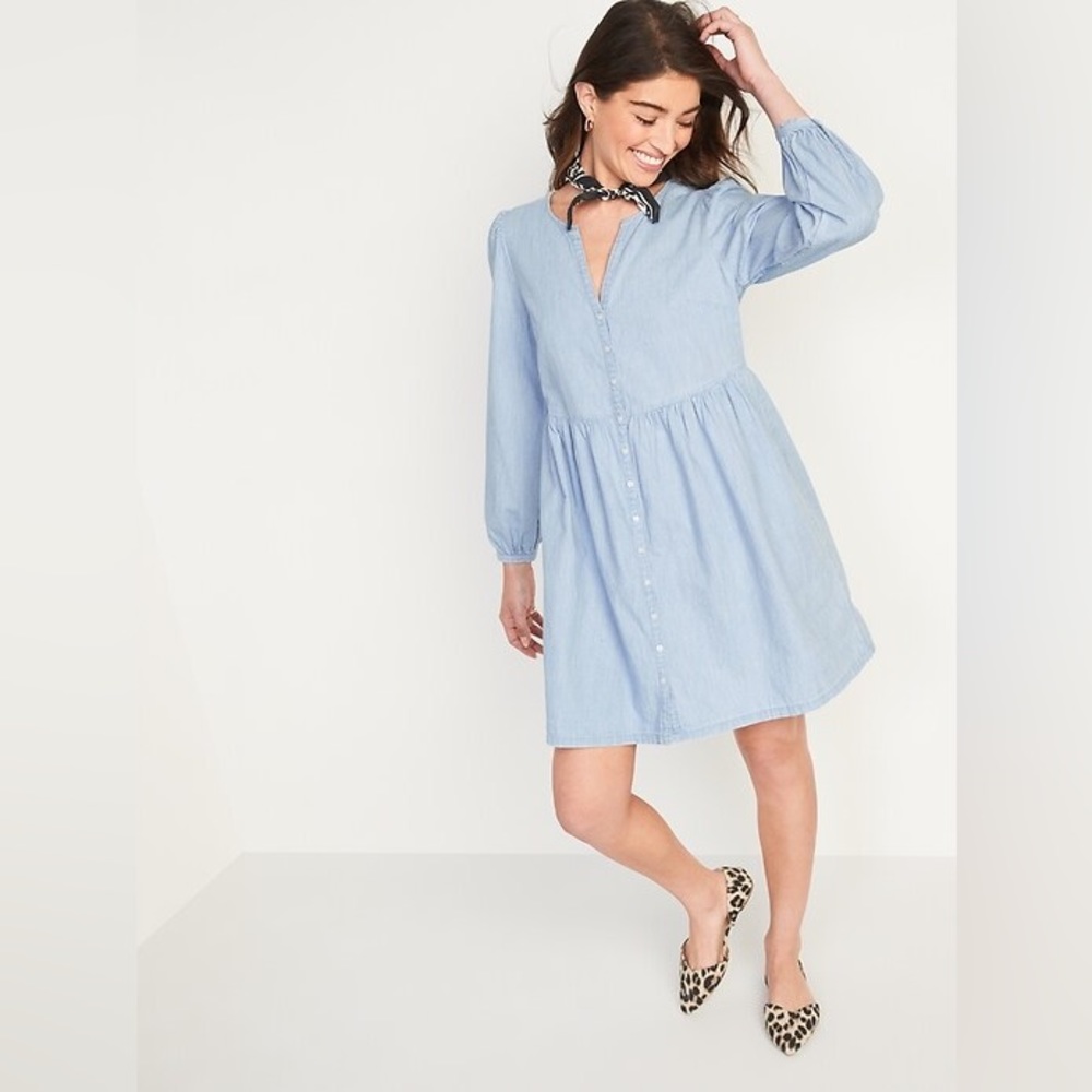 Old Navy Button Down Long-sleeve Fit & Flare Chambray Mini Dress Small